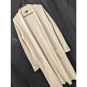 Long Line Open Front Cardigan Sweater Duster w/ Pockets sz M beige tan